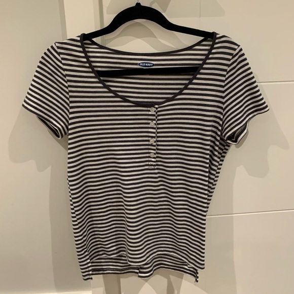 This is a extra small black and white striped t-shirt - Picture 1 of 3